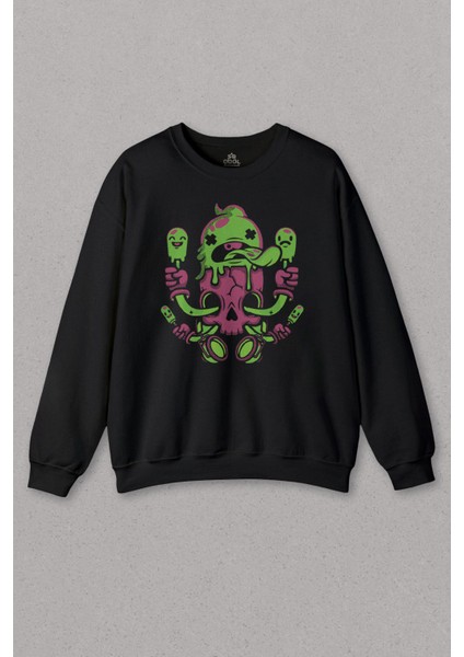 Unisex Sweatshirt Icecream Skull Dondurma Kurukafa Street Wear Baskılı Sweat