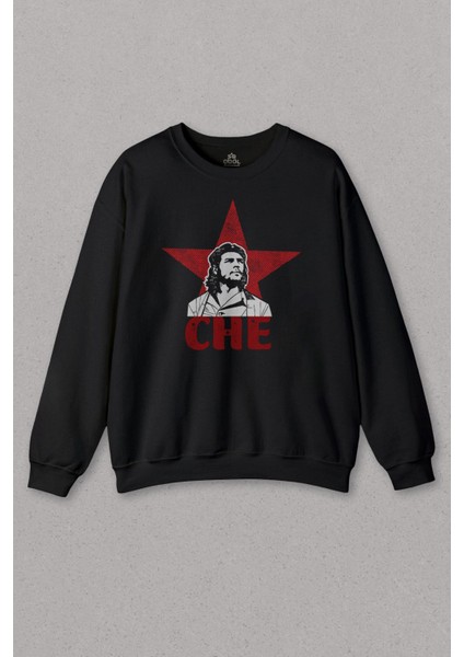 Unisex Sweatshirt Ernosto Che Guevara Red Star Kırımızı Yıldız Baskılı Sweat