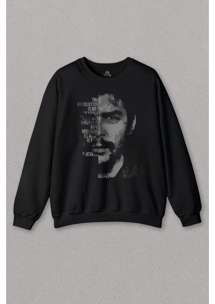 Unisex Sweatshirt Metal Poster Ernosto Che Guevara Hafl Face Yarım Yüz Baskılı Sweat