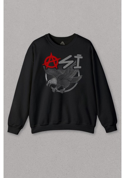 Unisex Sweatshirt Uçan Kartal Asi Taraftar Baskılı Siyah Baskılı Sweat