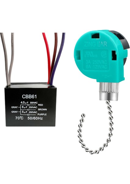 Zıng Ear Tavan Vantilatörü Çekme Zinciri Anahtarı 3 Hız 4 Telli, Tavan Vantilatörü Kondansatörü CBB61 4.5uf + 6uf + 5uf 5 Tel 250V,B (Yurt Dışından)