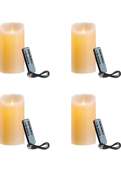 4x LED Mumlar, Titreşen Alevsiz Mumlar, Şarj Edilebilir Mum, Uzaktan Kumandalı Gerçek Balmumu Mumları, 12.5cm A (Yurt Dışından) fiyatları