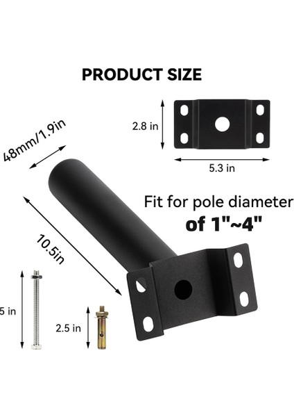 Dış Mekan Aydınlatma Armatürleri Için 1 Adet Montaj Braketleri Uzatma Kolu, Güneş Enerjili Sokak Lambaları Için 9,5ın Aydınlatma Armatürü Braketi Direği (Yurt Dışından) indirimleri