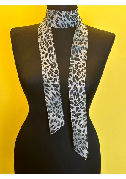 140X5 cm Leopar Şifon Fular Boyun Bağı Saç Bandı Aksesuar