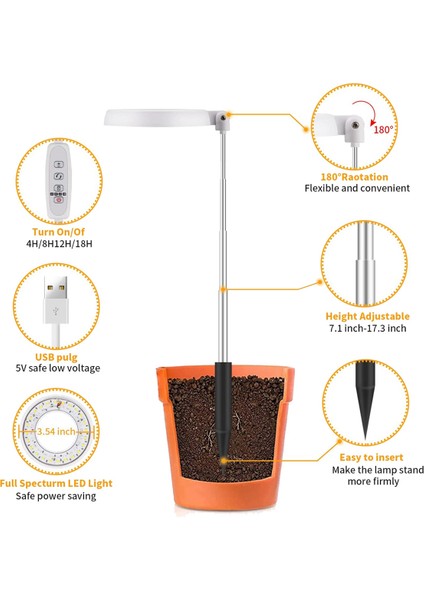 2x LED Büyümek Işık, Büyüyen Kapalı Bitkiler Için Halo Bitki Lambası, Otomatik Zamanlayıcı 4/8/12/18 Saat, Bonsai Succulents Küçük Bitkiler Için (Yurt Dışından)