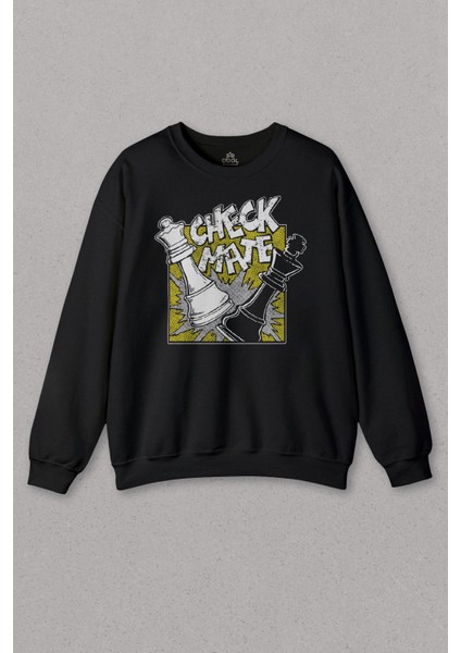 Unisex Sweatshirt Şah Mat Satranç Check Mate Chess Kral Kralıçe Gambit Baskılı Sweat