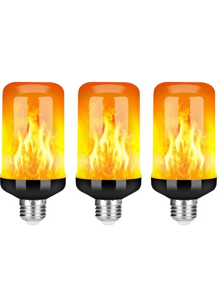 3x LED Alev Efektli Ampul E27, Dekoratif Titreyen Gerçekçi Yangın Işık Ampul, Festival Dekorasyon Lambası, Siyah-B (Yurt Dışından)