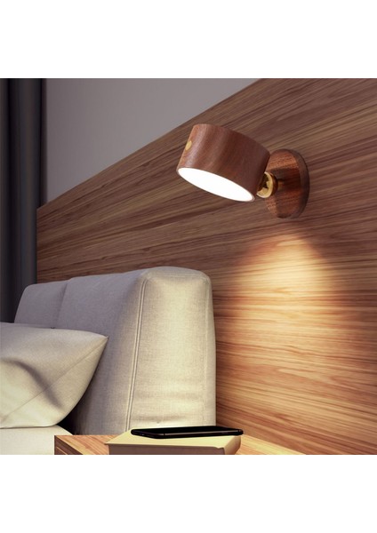 2x Şarj Edilebilir LED Duvar Aplik Duvara Monte Lamba USB Bağlantı Noktası ile 360 Döndür Manyetik Top Akülü Işık Kayın Ahşap (Yurt Dışından)