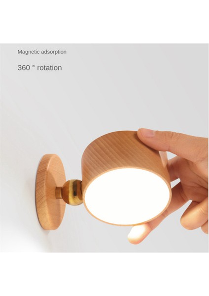 2x Şarj Edilebilir LED Duvar Aplik Duvara Monte Lamba USB Bağlantı Noktası ile 360 Döndür Manyetik Top Akülü Işık Kayın Ahşap (Yurt Dışından)