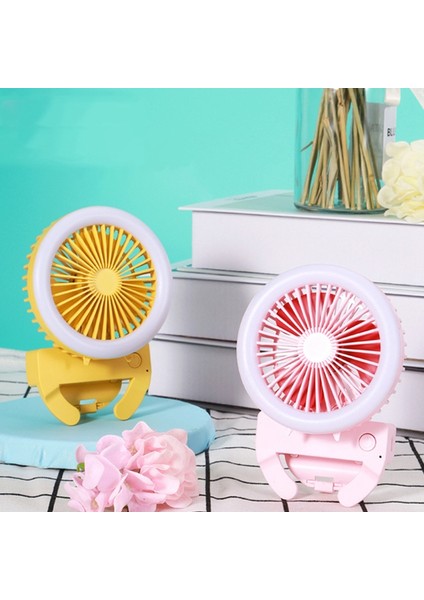 Cep Telefonu Işıklı Klipsli Fan Taşınabilir Mini Fan Öğrenci Yurdu Şarj Edilebilir USB Masaüstü Vantilatör Gece Lambası ile B (Yurt Dışından)