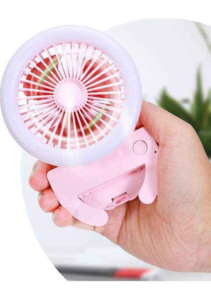 Cep Telefonu Işıklı Klipsli Fan Taşınabilir Mini Fan Öğrenci Yurdu Şarj Edilebilir USB Masaüstü Vantilatör Gece Lambası ile B (Yurt Dışından)