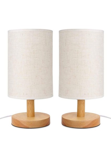 2x Yuvarlak Başucu Masa Lambası Komidin Lambası Kumaş Gölge ve Masif Ahşap Yatak Odası, Oturma Odası Modern Ofis Için (Yurt Dışından)