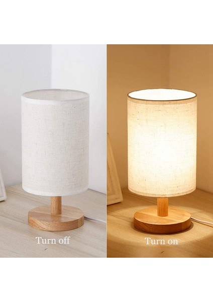 2x Yuvarlak Başucu Masa Lambası Komidin Lambası Kumaş Gölge ve Masif Ahşap Yatak Odası, Oturma Odası Modern Ofis Için (Yurt Dışından) fiyatları