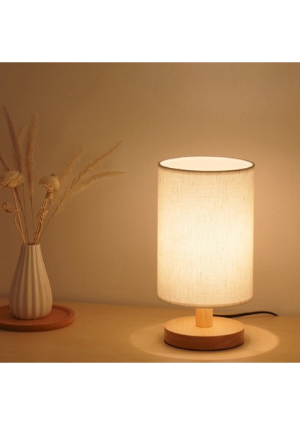 2x Yuvarlak Başucu Masa Lambası Komidin Lambası Kumaş Gölge ve Masif Ahşap Yatak Odası, Oturma Odası Modern Ofis Için (Yurt Dışından) fırsatları