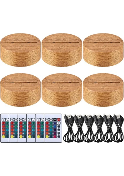 6 Adet Noel 3D Gece LED Lamba Tabanı Hediye 16 Renk LED Işık Teşhir Tabanı Uzaktan Kumanda ile USB Kablosu Lamba Tabanı (Yurt Dışından)