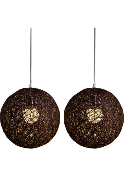 2x Kahve Bambu, Rattan ve Kenevir Topu Avize Bireysel Yaratıcılık Küresel Rattan Yuva Abajur (Yurt Dışından)