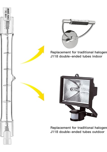 R7S Halojen Ampul 118 mm 200 W 230 V 20'li Paket Halojen Çubuk R7S Halojen Ampul R7S Kısılabilir Halojen Çubuk Lamba Işıkları (Yurt Dışından)