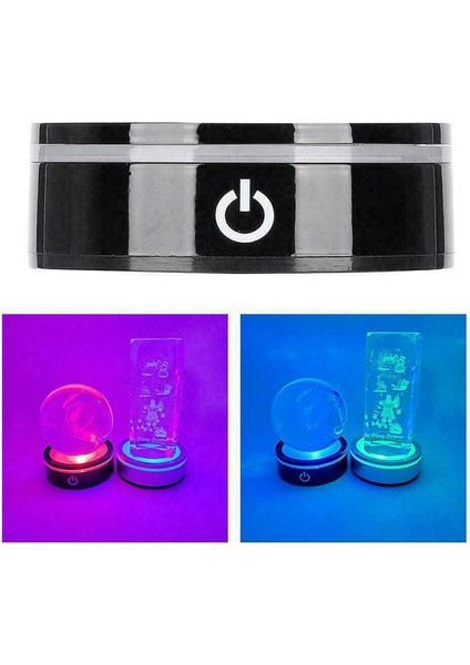 2x LED Işık Tabanı, Hassas Dokunmatik Anahtarlı, 3D Lazer Kazınmış Kristal Cam Fotoğraf Çerçevesi Için Yuvarlak Stand Ekranı (Yurt Dışından) fiyatları