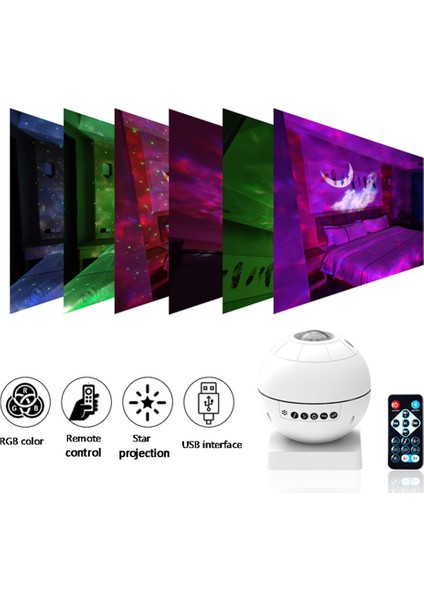 Yıldız Projektör Işığı LED Gece Lambası LED Projektör Işık Müzik Yıldızlı Su Dalgası Projektör Işığı Uyku Başucu Lambası (Yurt Dışından) fırsatları