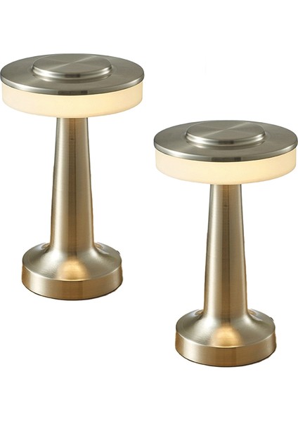 2x Dokunmatik LED Şarj Edilebilir Masa Lambası Yemek Masası Bar Masa Lambası Açık Küçük Gece Lambası Dekoratif Masa Lambası, Gümüş (Yurt Dışından)