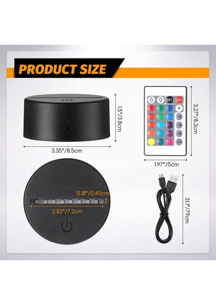 2x 3D Gece LED Işık Lamba Tabanı LED Işıklar Ekran Tabanı Işıklı Taban Standı Uzaktan Kumanda ve USB Kablosu ile 16 Renk (Yurt Dışından)