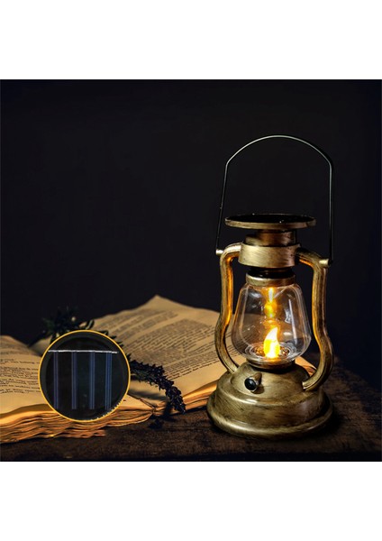 2x Retro Güneş Asılı Mum Işığı LED Gaz Lambası Titreşen Alevsiz Güneş Fener Açık Bahçe Yard Aydınlatma-Altın (Yurt Dışından)