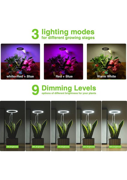Iç Mekan Bitkileri Için 2x Büyütme Işıkları, Tam Spektrumlu LED Halo Bitki Işığı, Bitkiler Için Stand Yüksekliği Ayarlanabilir Otomatik Zamanlayıcı ile (Yurt Dışından) fırsatları