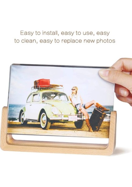 U-Şekilli Akrilik Fotoğraf Çerçevesi Yaratıcı Masif Ahşap Ev Masası Dekorasyonu Ofis/yatak Odası/oturma Odası/cafe-5 Inç (Yurt Dışından) fırsatları