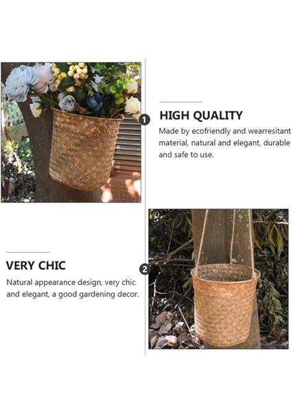 3 Parça El Dokuma Depolama Sepeti Hasır Asılı Saksı Sepeti Bitki Sepeti Kapalı ve Açık Çiçek Konteyner (Yurt Dışından) fırsatları