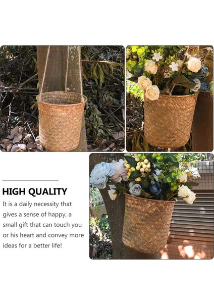 3 Parça El Dokuma Depolama Sepeti Hasır Asılı Saksı Sepeti Bitki Sepeti Kapalı ve Açık Çiçek Konteyner (Yurt Dışından) indirimleri