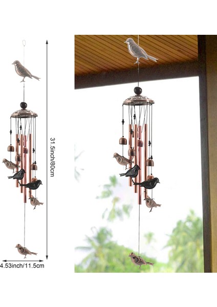 Kuş Rüzgar Çanları Su Geçirmez Metal Rüzgar Çanları 4 Alüminyum Tüp ile 6 Çan Ev Için Romantik Rüzgar Çanı (Yurt Dışından)