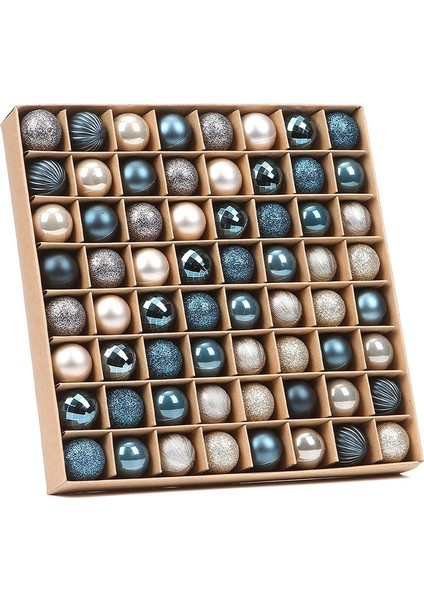 64 Adet Çok Amaçlı Noel Süsleri Yılbaşı Hediyeleri Yılbaşı Ağacı Topları - Mavi Altın (Yurt Dışından)