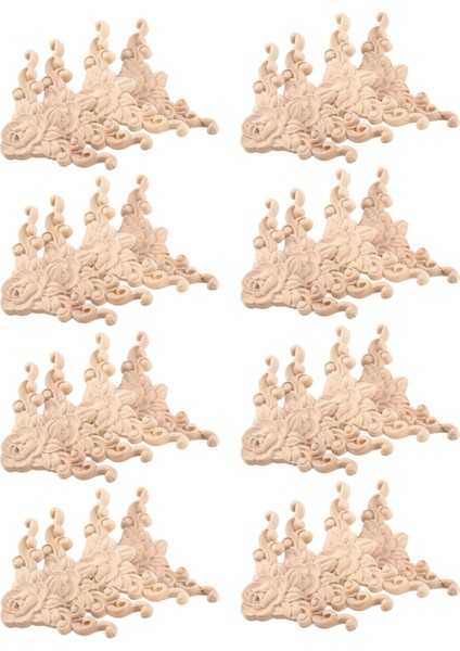 32 Adet 8x8 cm Ahşap Oyma Köşe Onlay Aplike Kapı Dolabı Gül Boyasız Avrupa Tarzı (Yurt Dışından)