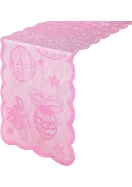 Paskalya Dantel Masa Koşucu Tavşan Yumurta Masa Koşucu Aile Yemek Masası ve Oturma Odası Dekorasyonu (Pembe) (Yurt Dışından)