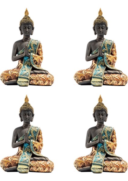 4x Buda Heykeli Tayland Heykel Reçine El Yapımı Budizm Hindu Feng Shui Heykelcik Meditasyon Ev Dekor Süsleme (Yurt Dışından)