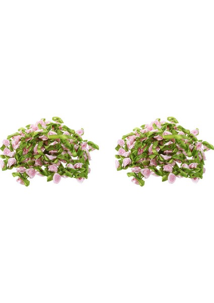 200 Adet Mini Saten Kurdele Gül Çiçek Yaprak Düğün Dekor Aplikler Dikiş Dıy Ana Renk: Pembe (Yurt Dışından)