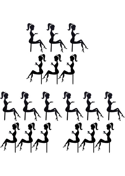 18 Adet Yüksek Topuklu Kadın Siluet Desen Kız Doğum Günü Pastası Dekorasyon Kek Topper (Siyah) (Yurt Dışından)