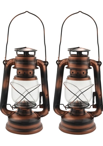 2 Adet 25 cm Demir Antik Bronz Yağ Fenerler (Kapak) Nostaljik Taşınabilir Açık Kamp Lambası Sızdırmaz Mühür Kamp Işık (Yurt Dışından)