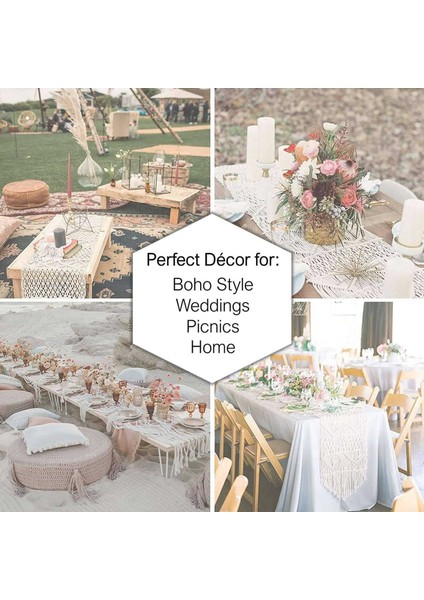 2x Makrome Masa Koşucu, Boho Düğün Masa Dekoru, El Dokuma Vintage Çiftlik Evi Bohem Yemek Odası Tarzı Süslemeleri (Yurt Dışından) modelleri