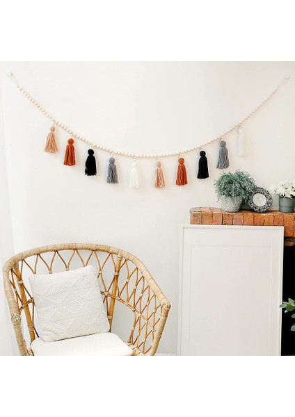 Saçaklı Ahşap Boncuk Çelenk, Yatak Odası, Çocuk Odası, Bebek Duş, Kız Odası Dekoru Için Boho Saçak Duvar Asılı Dekor (Yurt Dışından) fırsatları