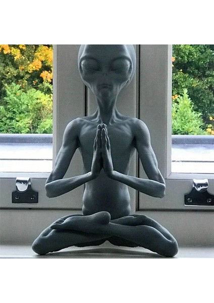 2x Büyücülük Meditasyon Uzaylı Heykeli Mini Reçine Süs Uzaylı Bahçe Ev Ofis Yard Sanat Dekoru Kapalı Açık Için (Yurt Dışından)