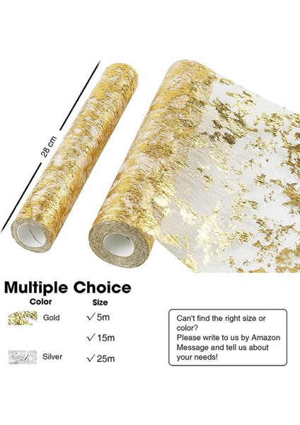 3x Masa Koşucu, Altın Folyo ile Köpüklü Polyester Tül Şerit Rulo, Doğum Günü Partisi Düğün Noel Dekor 28CMX5M (Yurt Dışından)