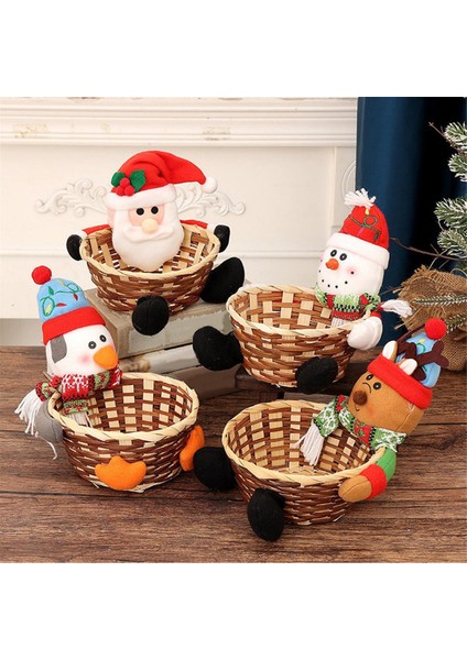 Merry Christmas Şeker Saklama Sepeti Dekorasyon Noel Süslemeleri-Noel Baba Kardan Adam-Saklama Sepeti Masaüstü Şeker Kutusu A (Yurt Dışından)
