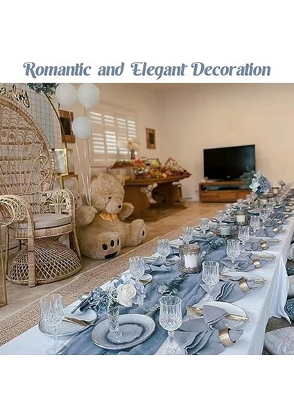 Adet Gazlı Bez Masa Örtüleri Avrupa Dekoratif Ruffled Masa Koşucular Düğün Masa Süslemeleri Için (Gri-Mavi) (Yurt Dışından) modelleri