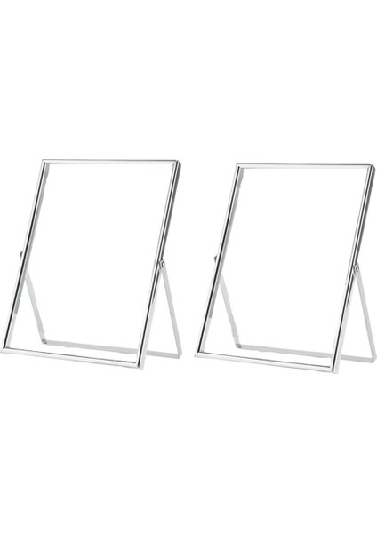 Gümüş Yüzen Resim Çerçevesi 2'li Set, Hediyelik Metal Cam Fotoğraf Çerçeveleri, Masaüstü Ekran Için Dikey (Yurt Dışından)