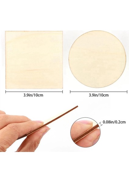 100 Adet Ahşap Dilimleri 4x4 Inç Bitmemiş Ahşap Parçaları Kare ve Yuvarlak Ahşap Dıy Coaster Sanat Boyama Boyama El Sanatları (Yurt Dışından)