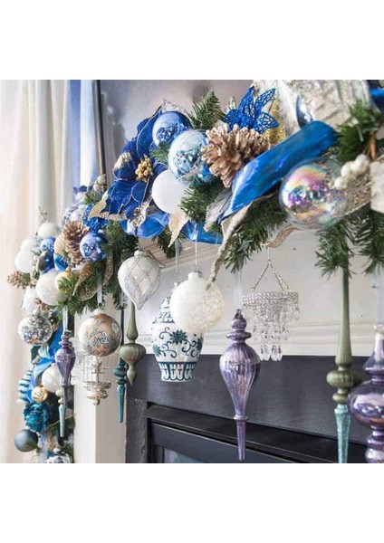 Noel Glitter 60 Adet Yılbaşı Ağacı Süs Yapay Düğün Noel Çiçekleri Çelenkler Düğün Süsleri (Mavi) (Yurt Dışından) indirimleri