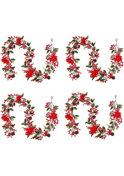 5 Adet 6.3ft Kırmızı Berry Noel Çelenk, Yapay Atatürk Çiçeği Çelenk, Çam Kozalakları ile Noel Berry Çelenk (Yurt Dışından)