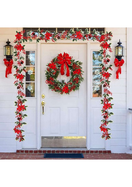 5 Adet 6.3ft Kırmızı Berry Noel Çelenk, Yapay Atatürk Çiçeği Çelenk, Çam Kozalakları ile Noel Berry Çelenk (Yurt Dışından)