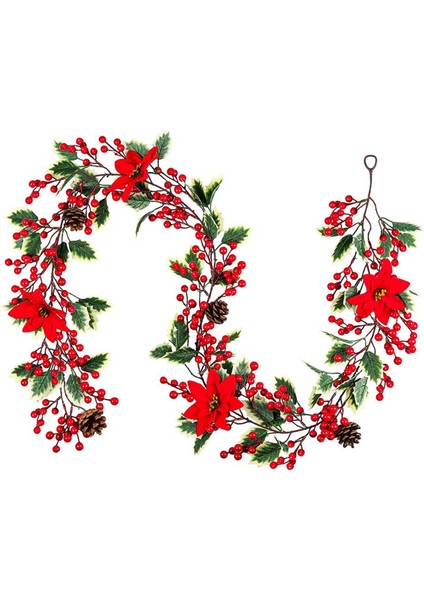 5 Adet 6.3ft Kırmızı Berry Noel Çelenk, Yapay Atatürk Çiçeği Çelenk, Çam Kozalakları ile Noel Berry Çelenk (Yurt Dışından)